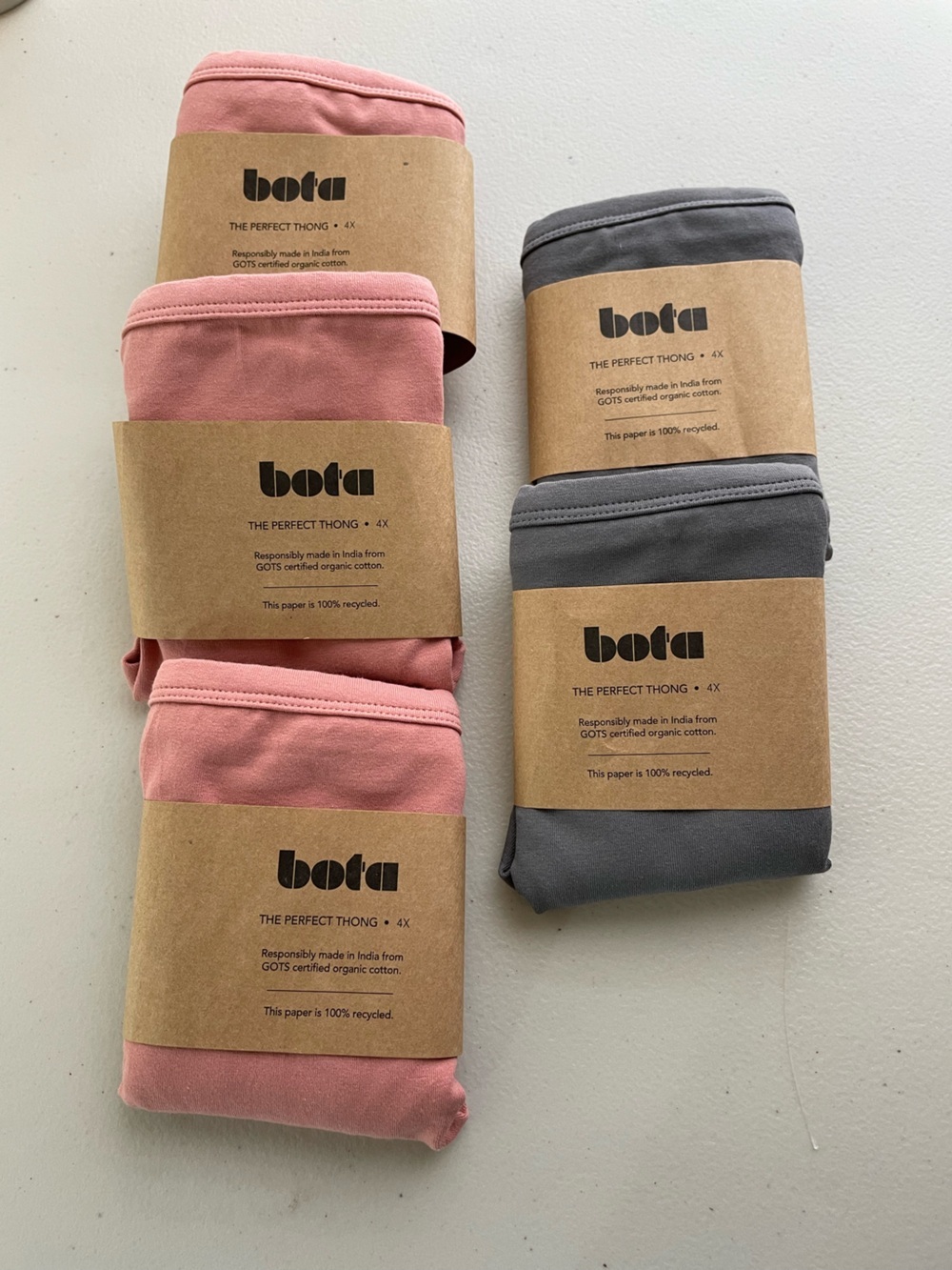 Bota Perfect Thong Bundle 4X Organic Cotton Panties Pink Gray 5 Piece NWT - Picture 4 of 8